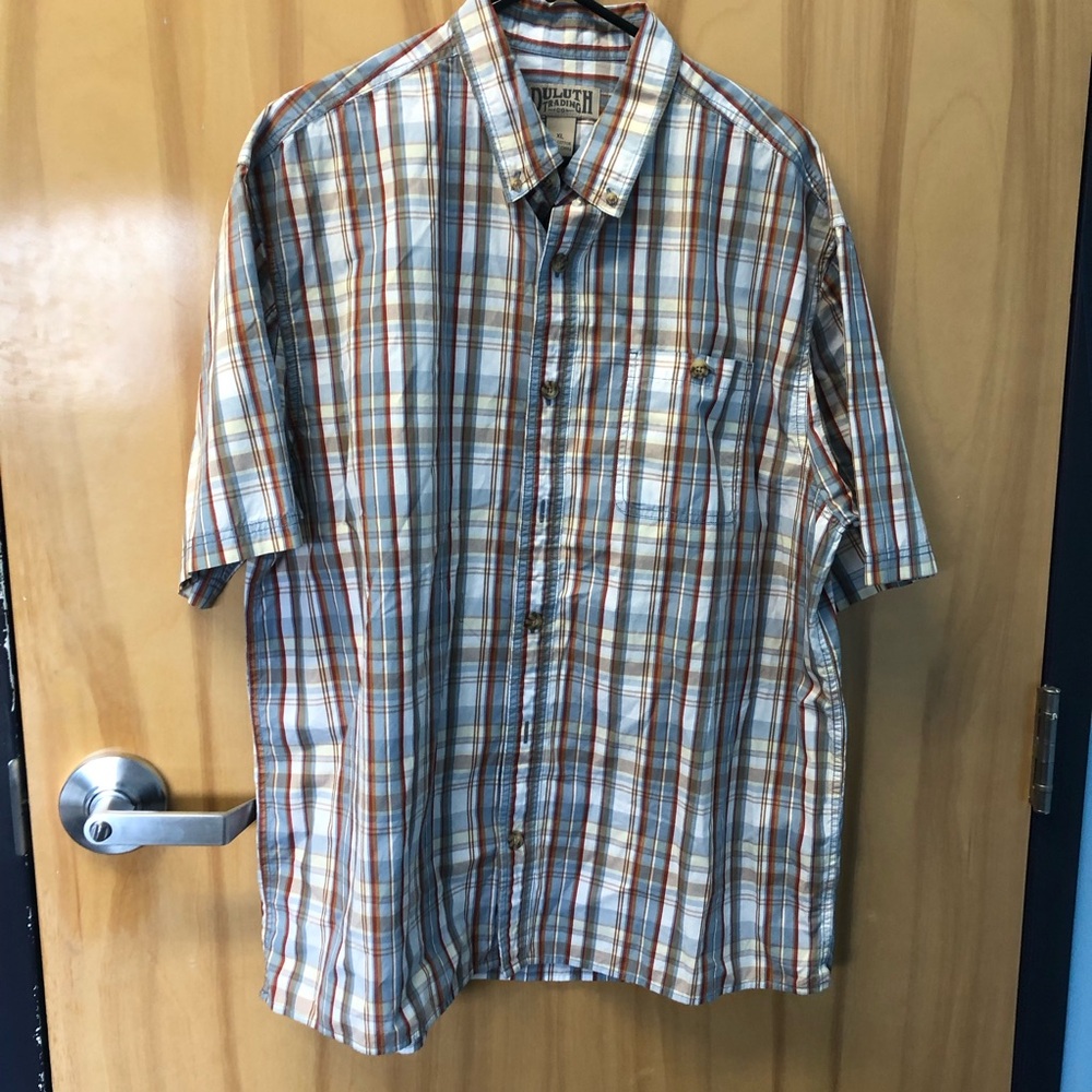 Duluth Trading Co Men's Casual Plaid Shirt - Brown and Blue